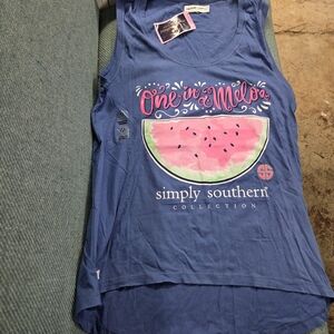 Simply Southern Blue Tank Top with Pink & Green Watermelon Graphic